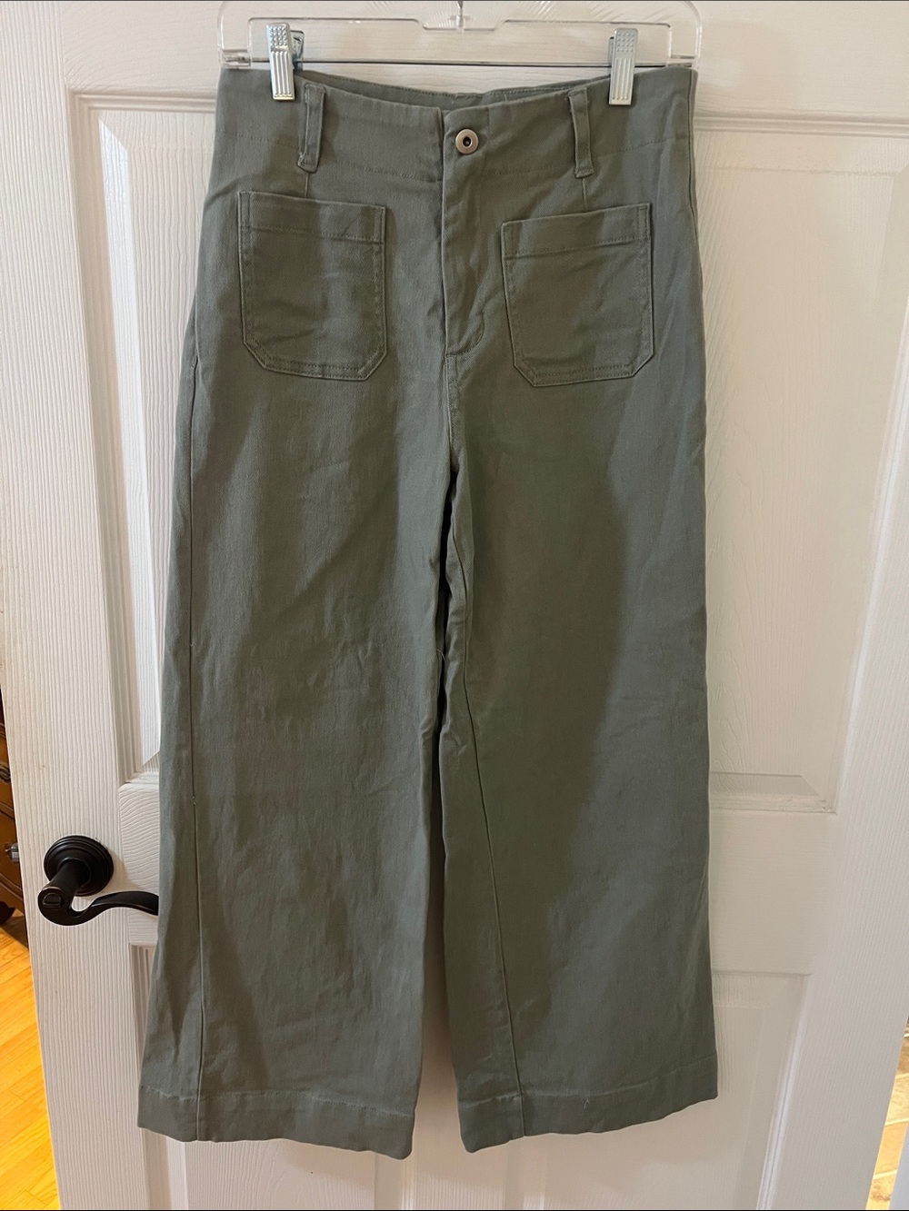 Women's Olive Green Boot Cut Pants with Front Patch Pockets